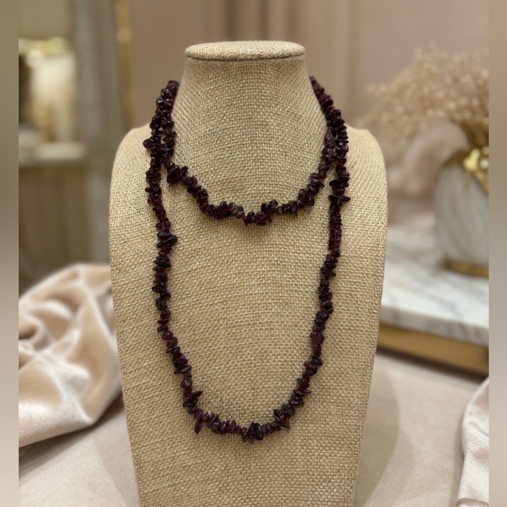 Vintage Amethyst Purple Color Chip Necklace Long Stone Beaded Strand 32"